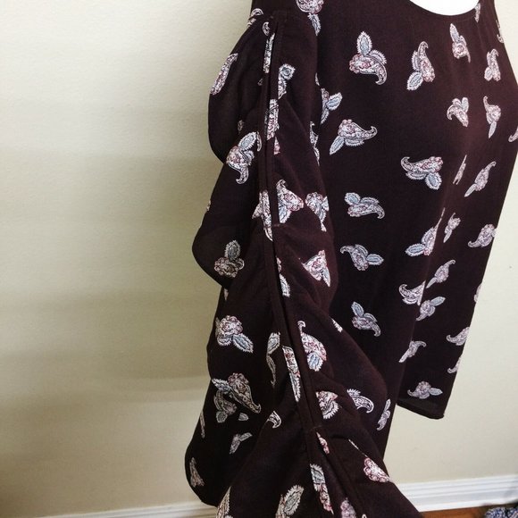 1.State Women's Paisley Petals Ruffle Slit Sleeve Top Crepe Blouse XXL Bateau - Picture 7 of 8